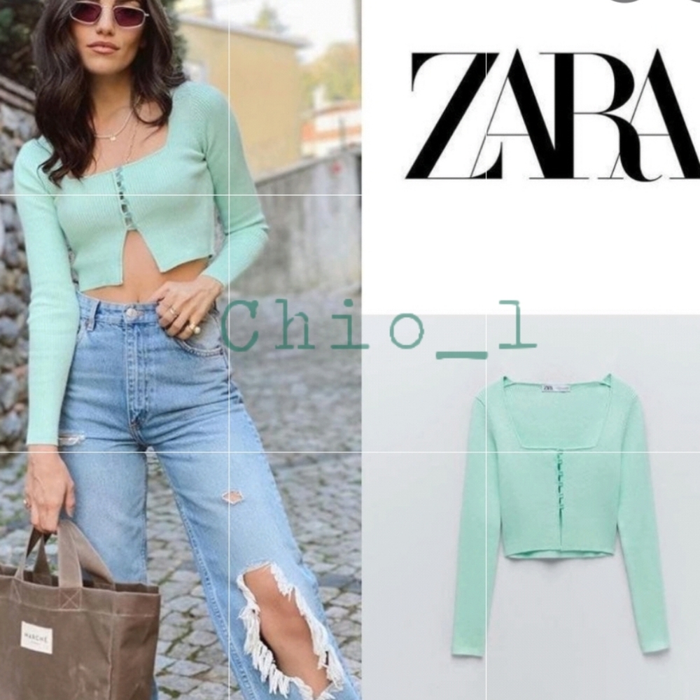 Zara Light Green Knit Cropped Long-sleeve. Bloggers favorite